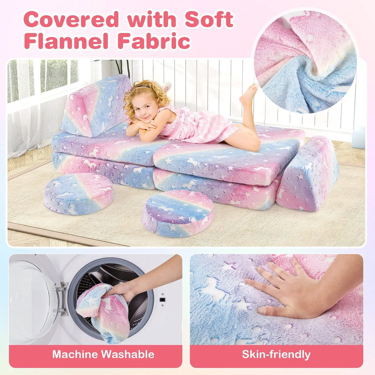 Modular Kids Play Couch Set Glow in the Dark with Portable Handles by DirectDeals