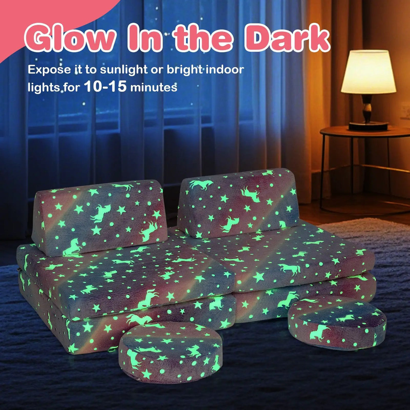 Modular Kids Play Couch Set Glow in the Dark with Portable Handles by DirectDeals