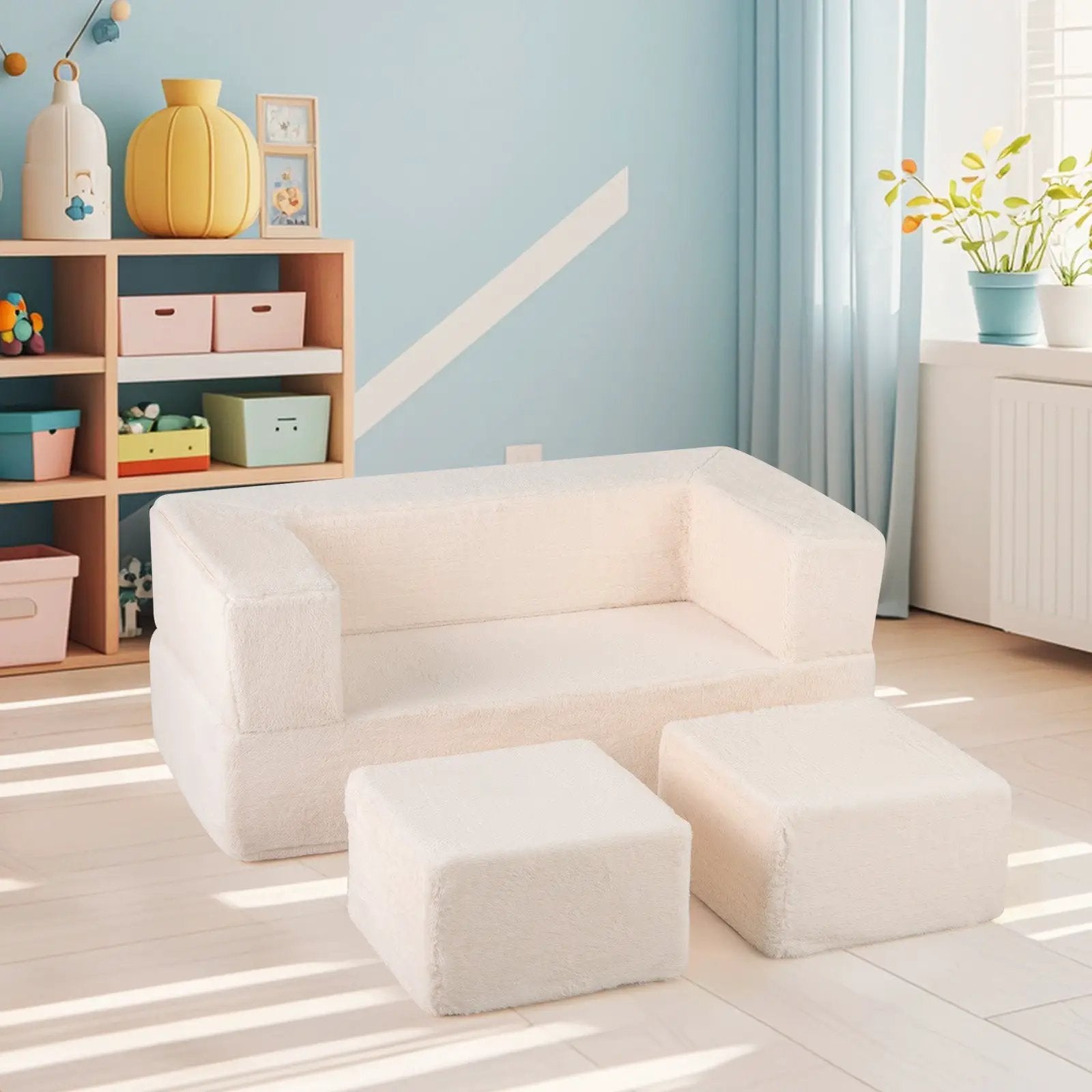 Modular Kids Sofa Couch Convertible Foam Armchair for Children-Beige by DirectDeals