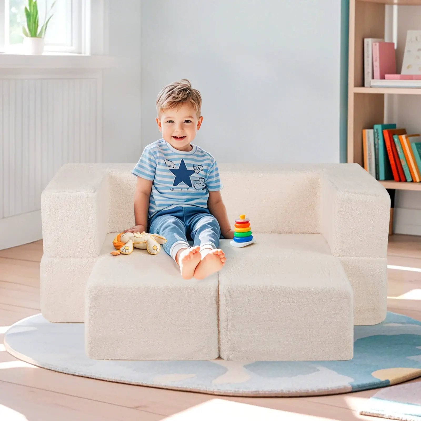 Modular Kids Sofa Couch Convertible Foam Armchair for Children-Beige by DirectDeals