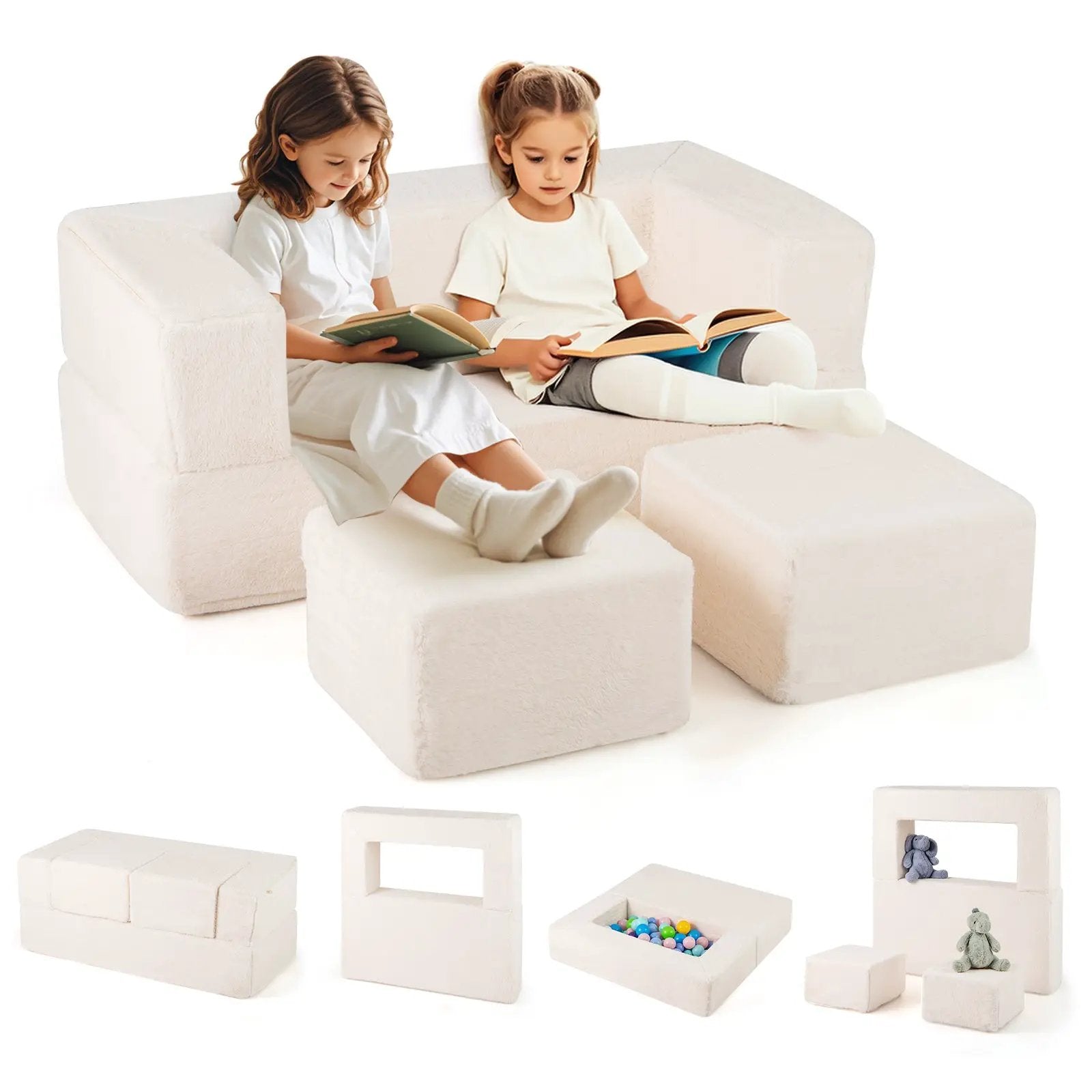 Modular Kids Sofa Couch Convertible Foam Armchair for Children-Beige by DirectDeals