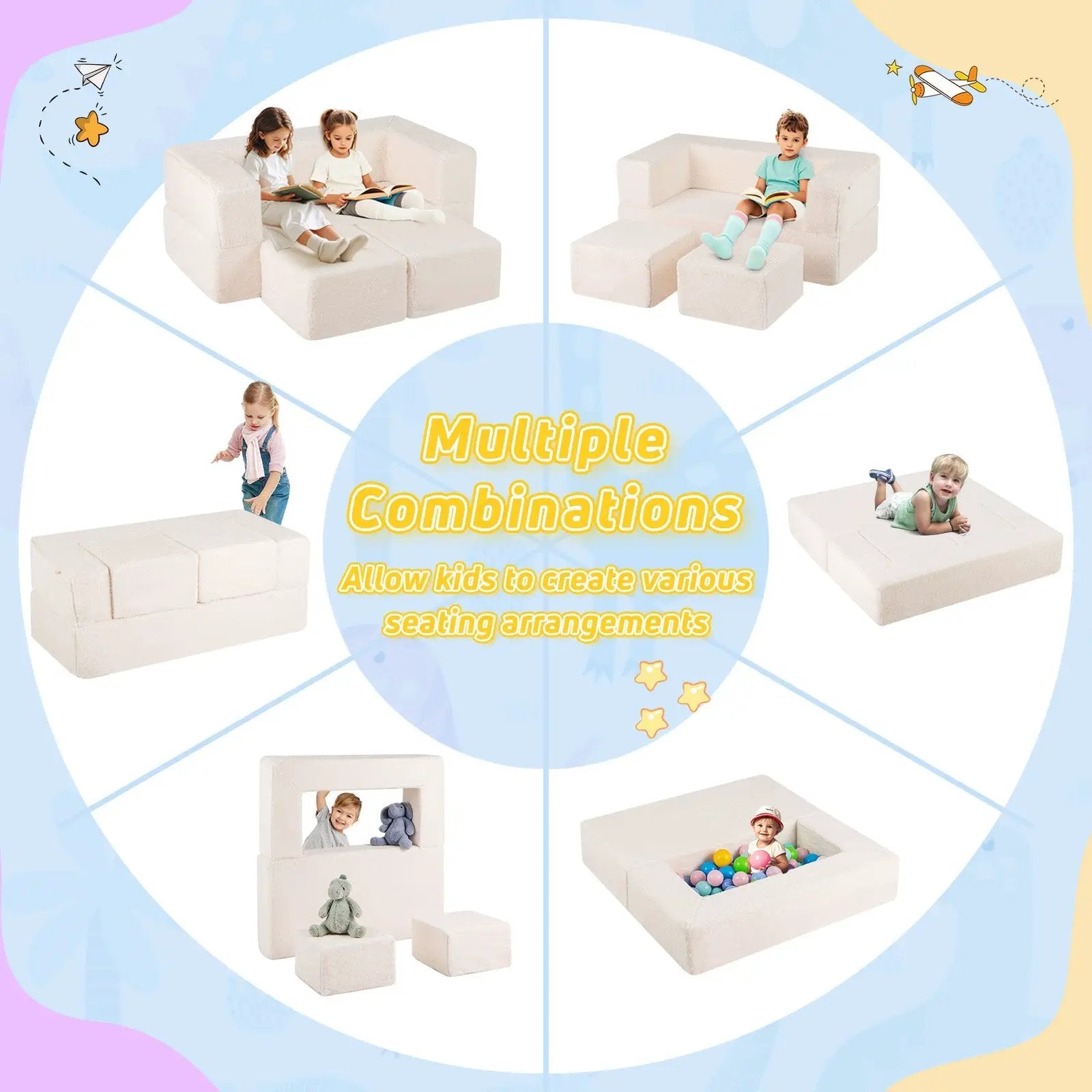Modular Kids Sofa Couch Convertible Foam Armchair for Children-Beige by DirectDeals
