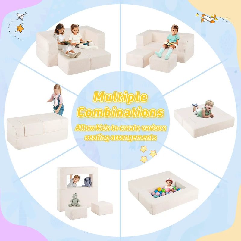 Modular Kids Sofa Couch Convertible Foam Armchair for Children-Beige by DirectDeals
