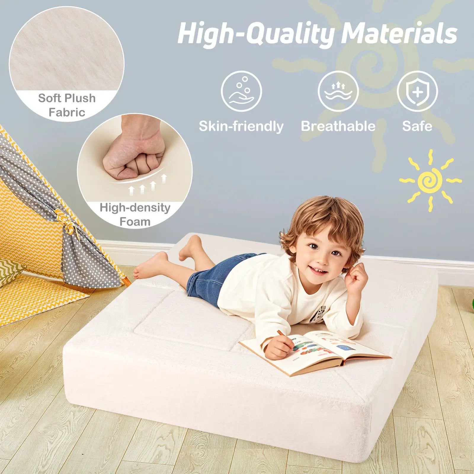 Modular Kids Sofa Couch Convertible Foam Armchair for Children-Beige by DirectDeals