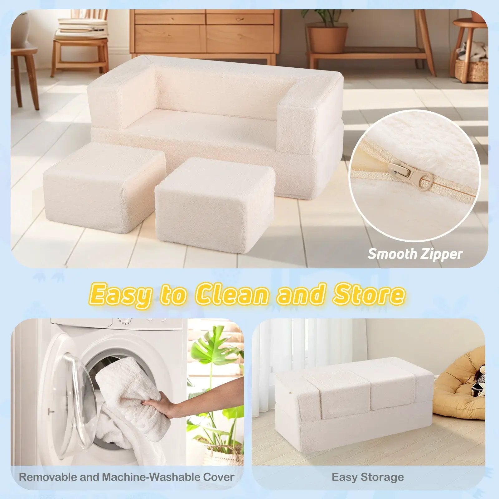 Modular Kids Sofa Couch Convertible Foam Armchair for Children-Beige by DirectDeals