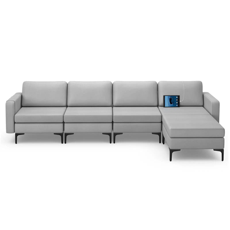 Modular L-shaped Sectional Sofa with Reversible Ottoman and 2 USB Ports by DirectDeals