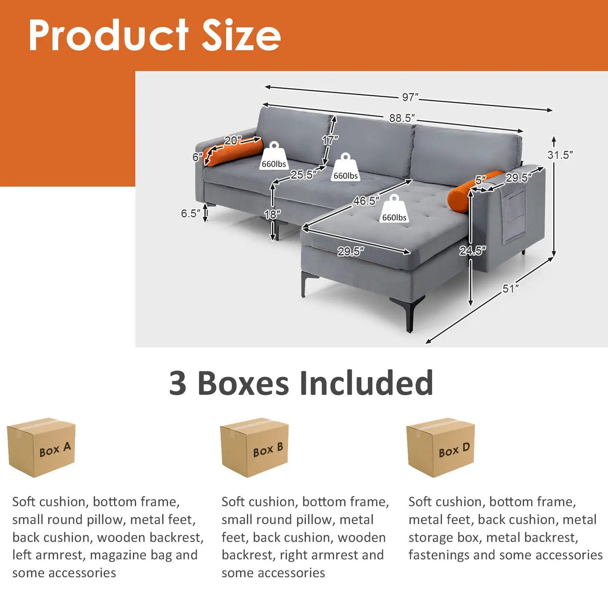 3-Seat L-Shaped Sectional Sofa with USB Ports & Storage by DirectDeals