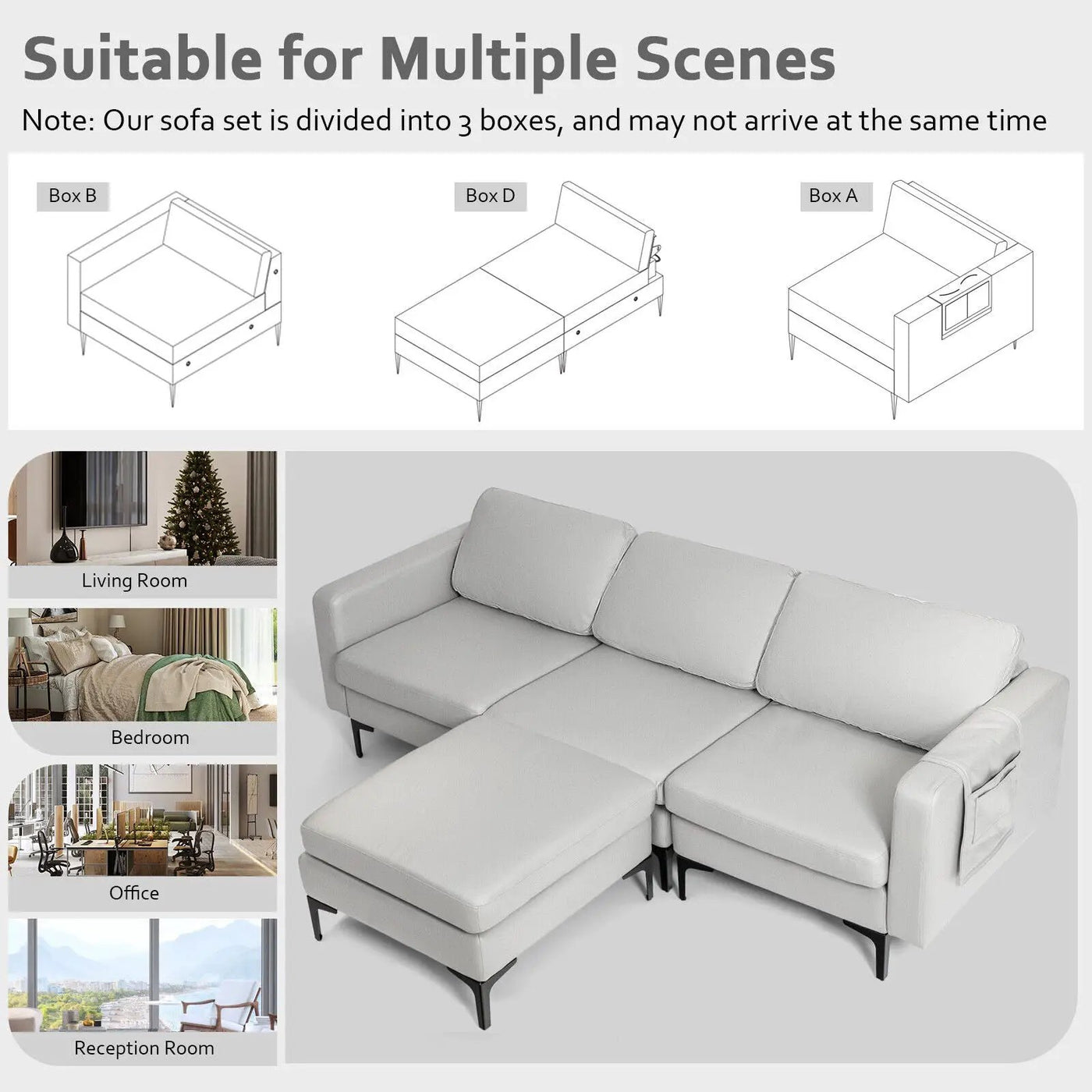 Modular 3-Seat L-shaped Sectional Sofa with Reversible Chaise and 2 USB Ports-Green by DirectDeals
