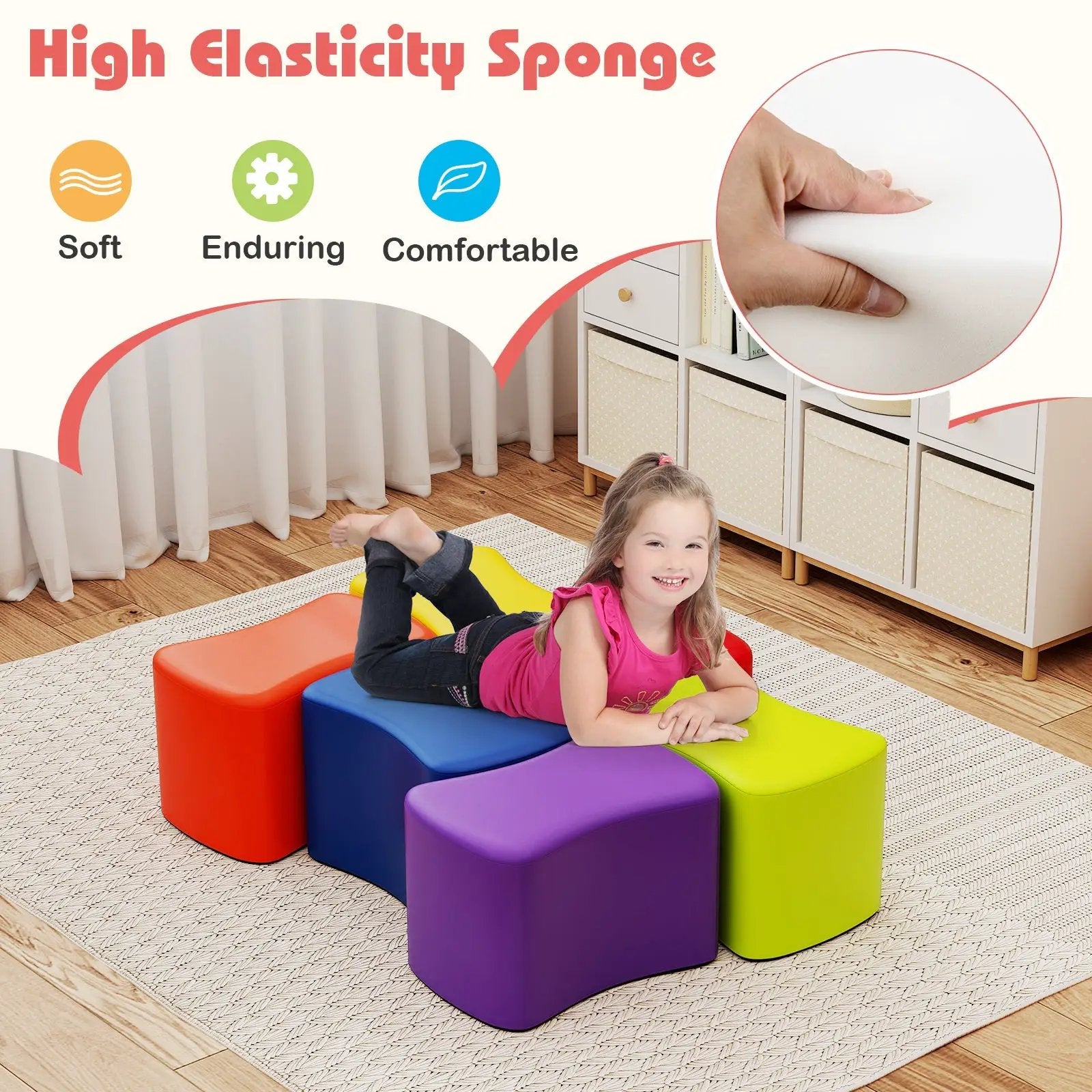 Modular Stool Set for Kids 6 PCS Butterfly Stools-Multicolor by DirectDeals