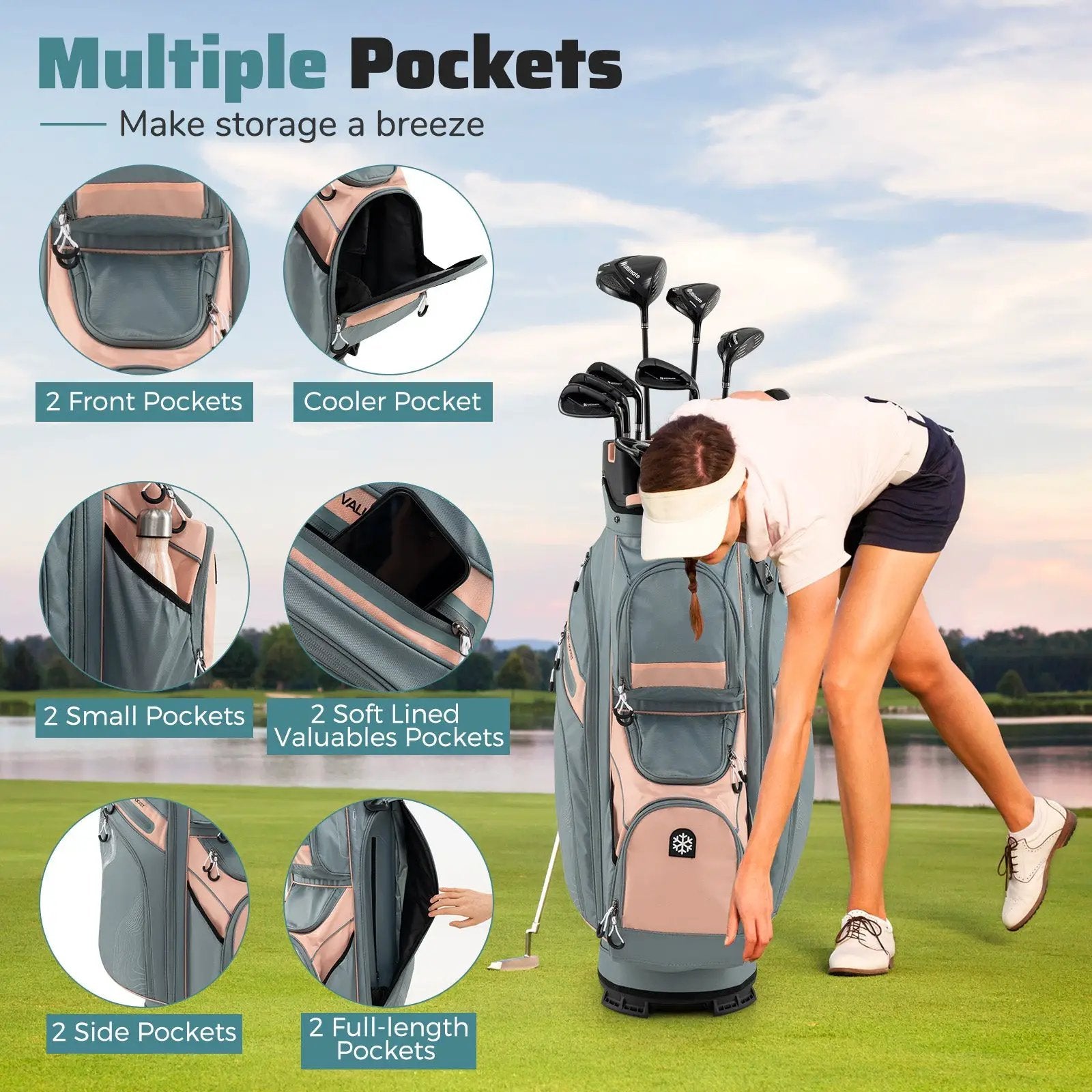 Molded Lock Top Golf Cart Bag with 14-Way Full Length Dividers and 11 Pockets by DirectDeals