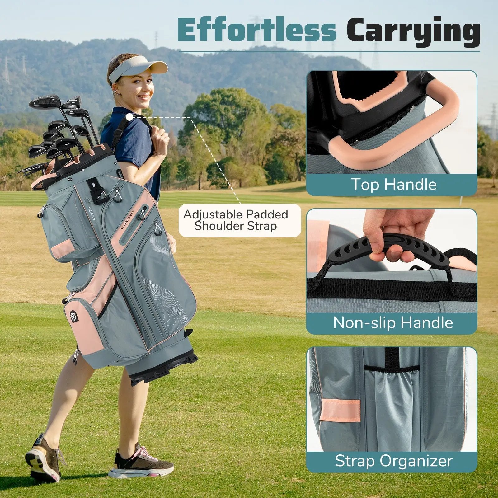 Molded Lock Top Golf Cart Bag with 14-Way Full Length Dividers and 11 Pockets by DirectDeals