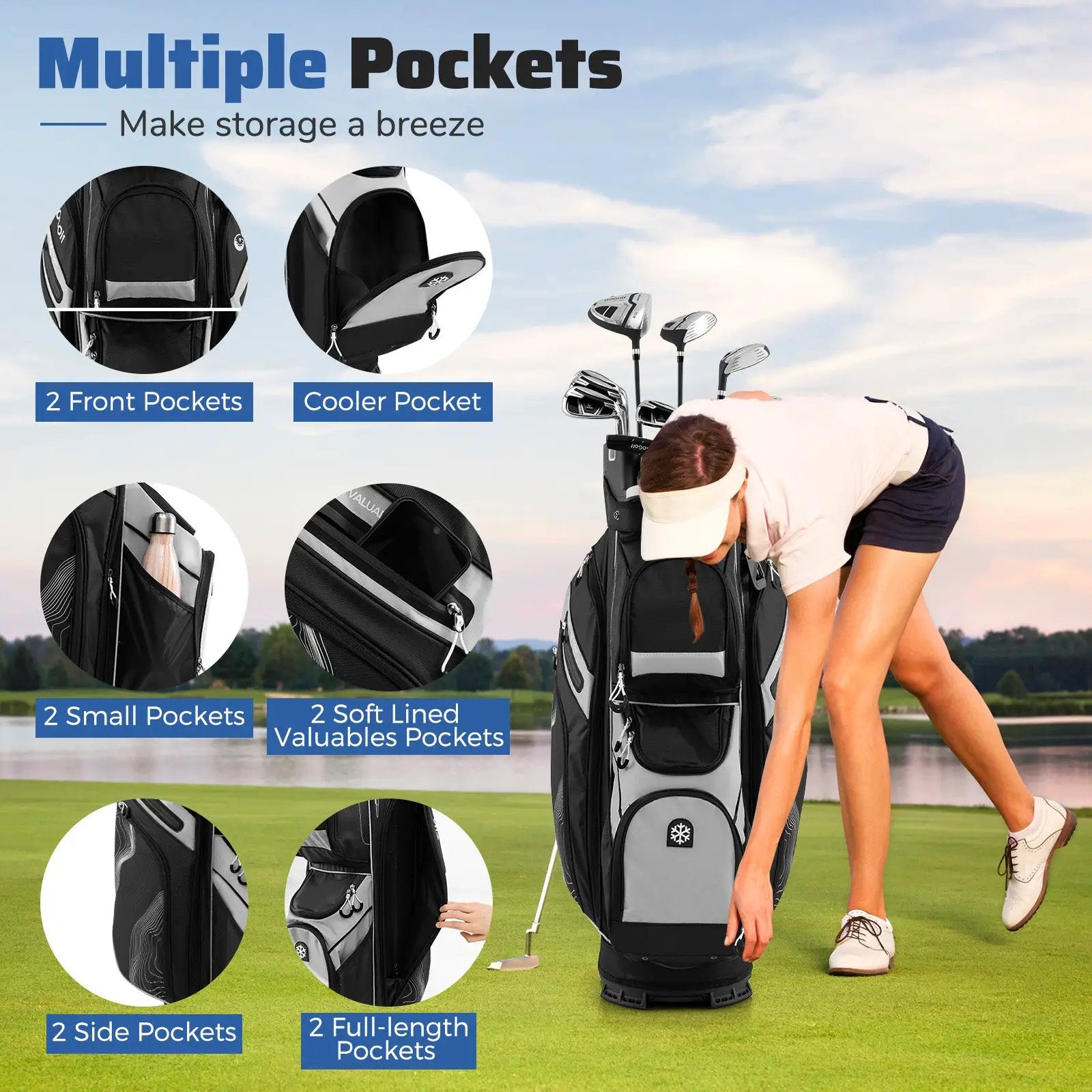 Molded Lock Top Golf Cart Bag with 14-Way Full Length Dividers and 11 Pockets by DirectDeals
