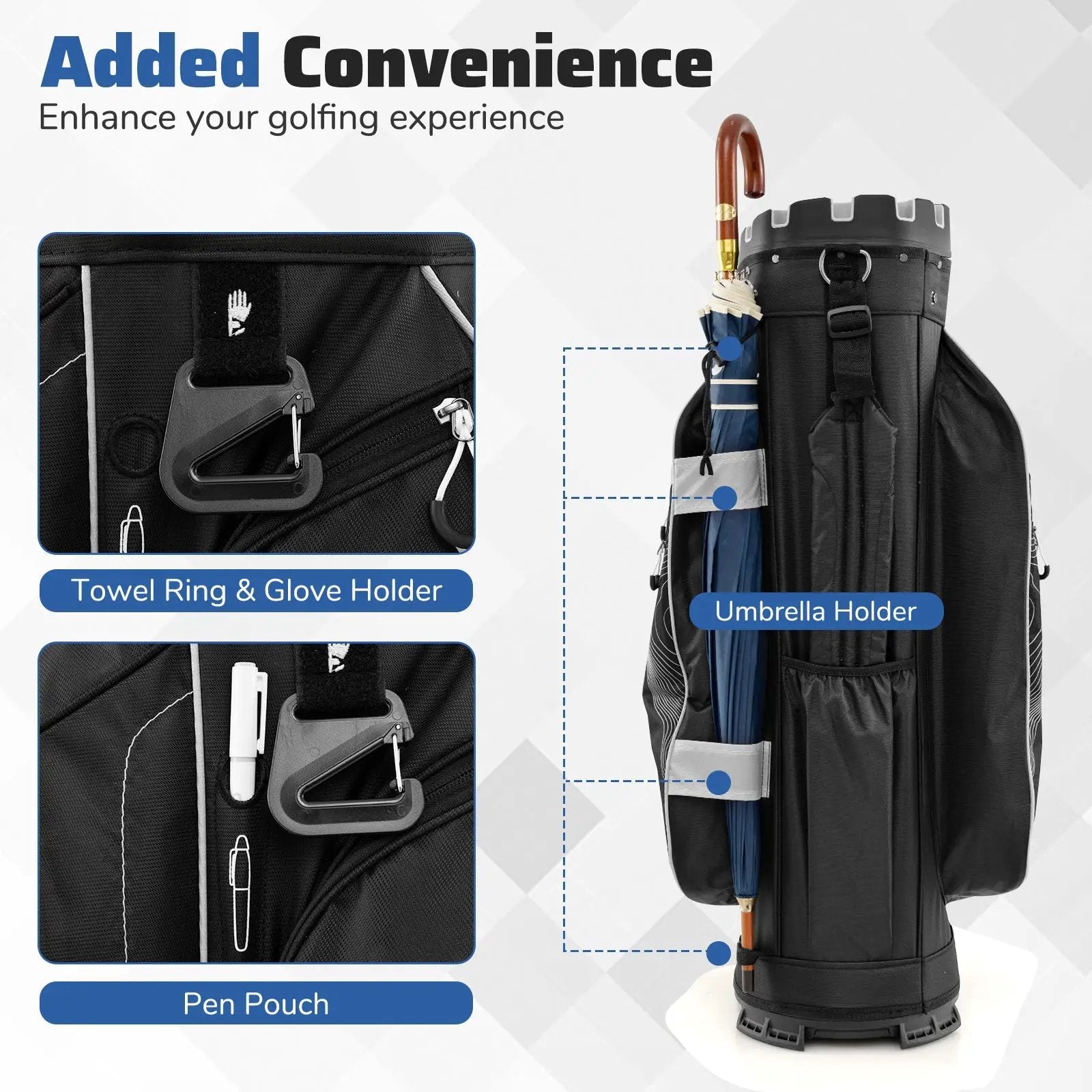 Molded Lock Top Golf Cart Bag with 14-Way Full Length Dividers and 11 Pockets by DirectDeals
