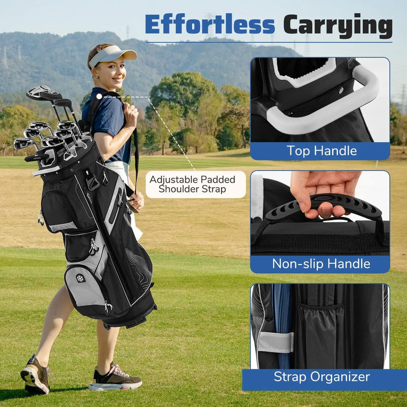 Molded Lock Top Golf Cart Bag with 14-Way Full Length Dividers and 11 Pockets by DirectDeals