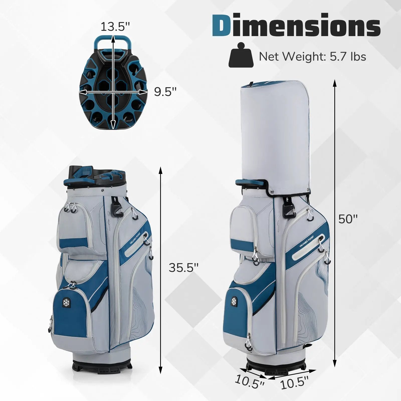 Molded Lock Top Golf Cart Bag with 14-Way Full Length Dividers and 11 Pockets by DirectDeals