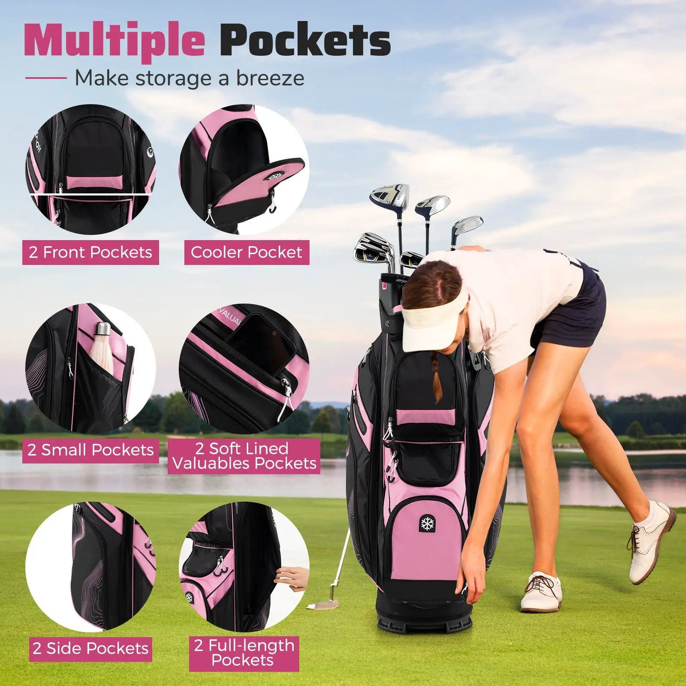 Molded Lock Top Golf Cart Bag with 14-Way Full Length Dividers and 11 Pockets by DirectDeals