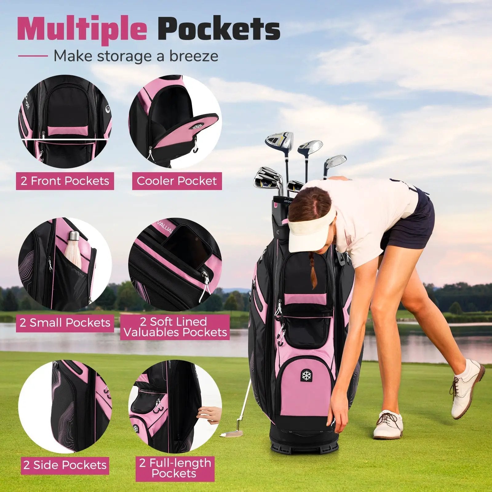 Molded Lock Top Golf Cart Bag with 14-Way Full Length Dividers and 11 Pockets by DirectDeals