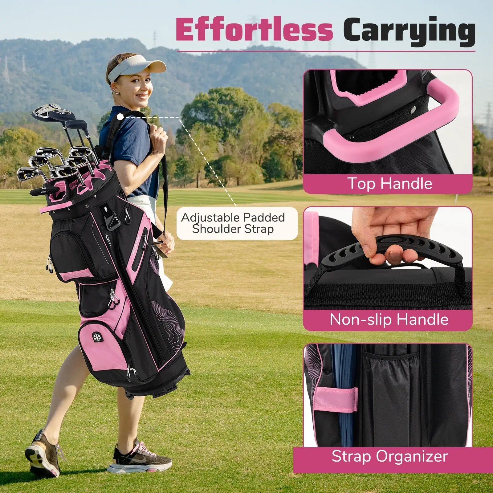 Molded Lock Top Golf Cart Bag with 14-Way Full Length Dividers and 11 Pockets by DirectDeals
