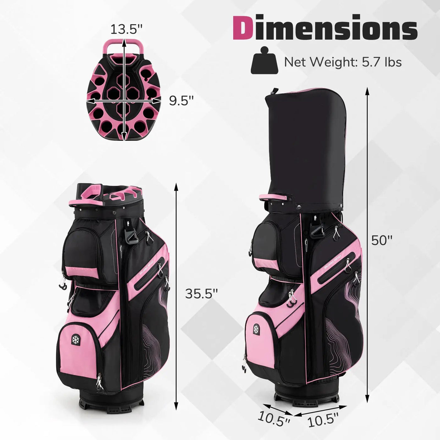 Molded Lock Top Golf Cart Bag with 14-Way Full Length Dividers and 11 Pockets by DirectDeals