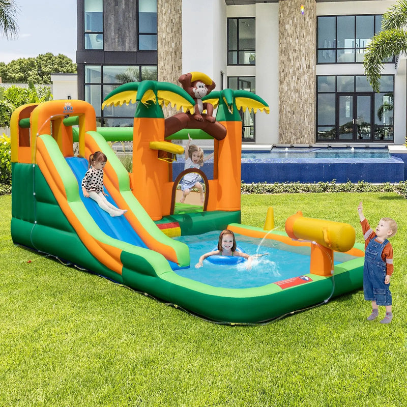 Monkey-Themed Inflatable Water Slide with Jumping Area and Pool with 680W Blower by DirectDeals