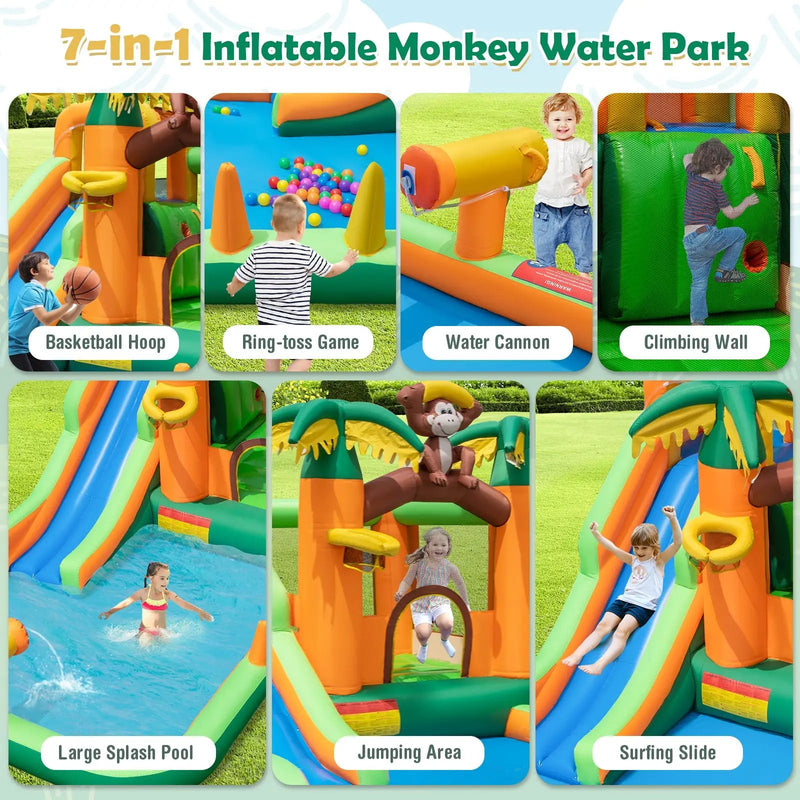 Monkey-Themed Inflatable Water Slide with Jumping Area and Pool with 680W Blower by DirectDeals