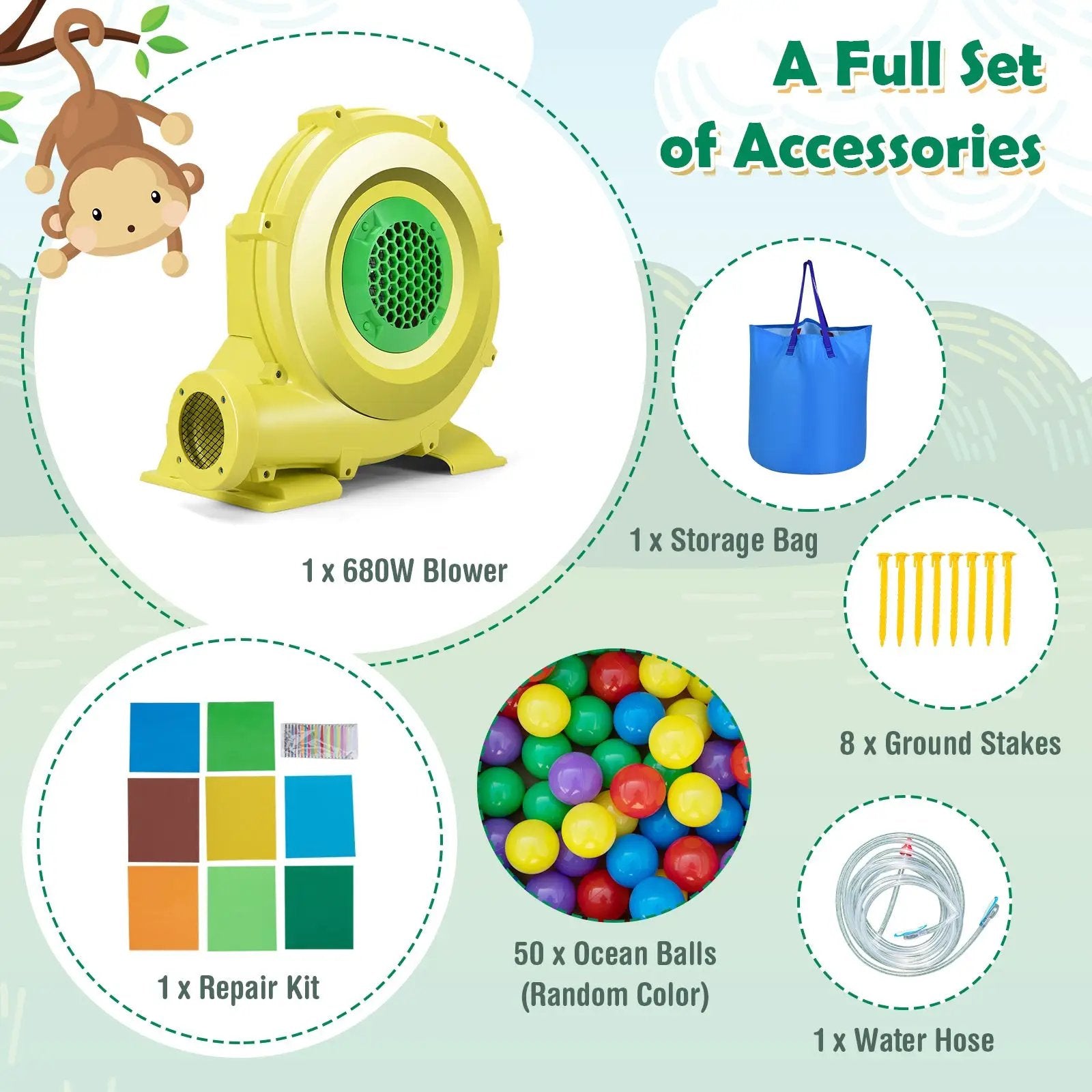 Monkey-Themed Inflatable Water Slide with Jumping Area and Pool with 680W Blower by DirectDeals