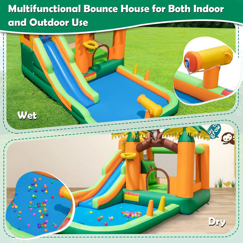 Monkey-Themed Inflatable Water Slide with Jumping Area and Pool with 680W Blower by DirectDeals