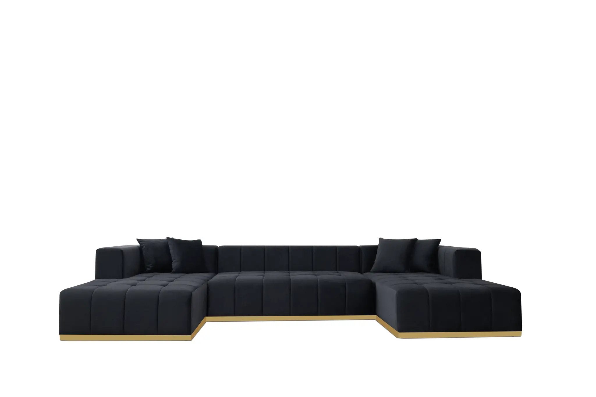 Montecito Black Velvet Double Chaise "U" Shape Sectional Sofa by Ornate Furniture