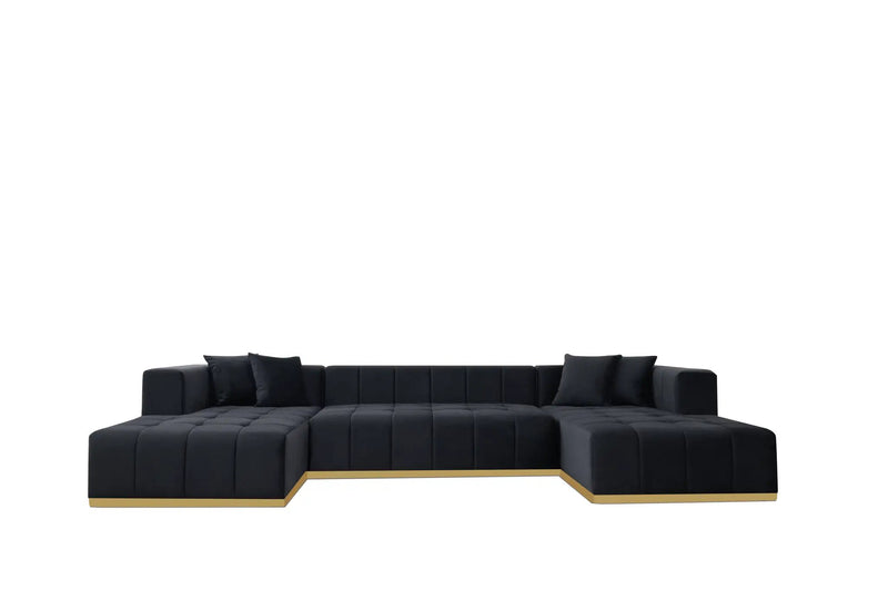 Montecito Black Velvet Double Chaise "U" Shape Sectional Sofa by Ornate Furniture