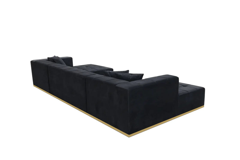 Montecito Black Velvet Double Chaise "U" Shape Sectional Sofa by Ornate Furniture