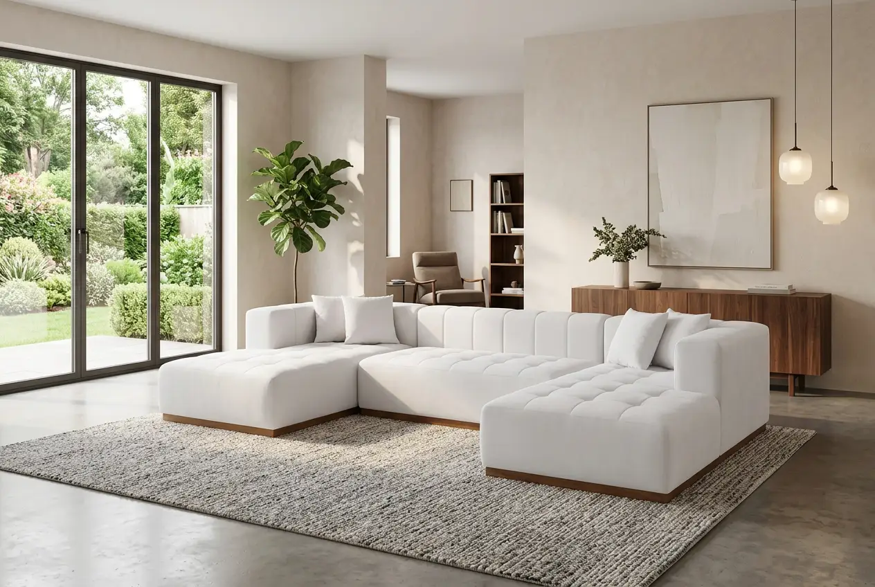 Montecito Ivory Velvet Double Chaise "U" Shape Sectional Sofa by Ornate Furniture