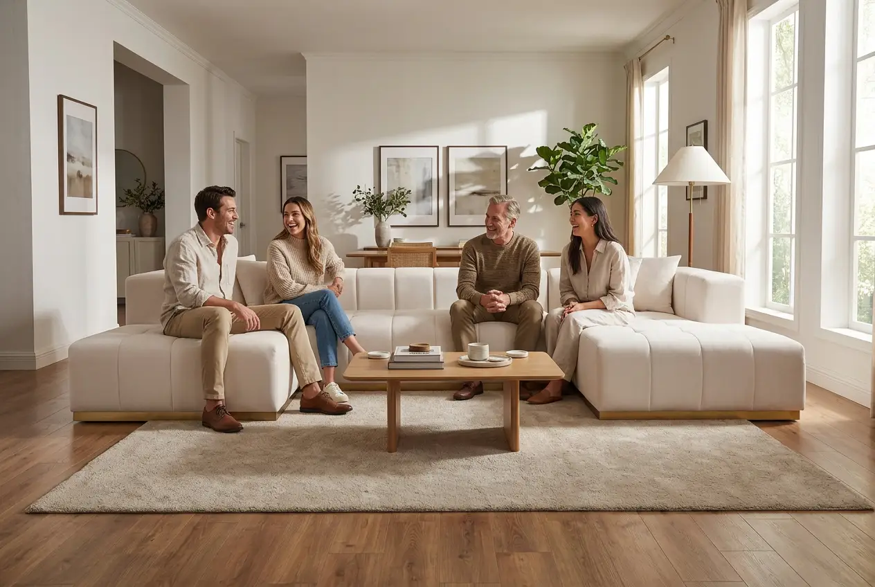 Montecito Ivory Velvet Double Chaise "U" Shape Sectional Sofa by Ornate Furniture