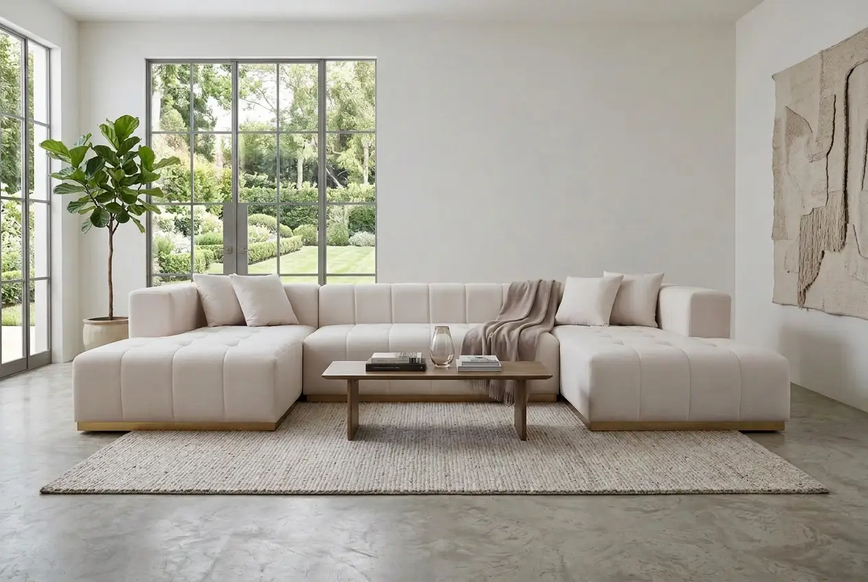 Montecito Ivory Velvet Double Chaise "U" Shape Sectional Sofa by Ornate Furniture