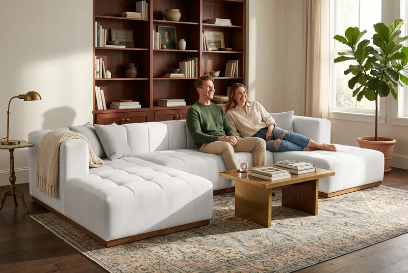 Montecito Ivory Velvet Double Chaise "U" Shape Sectional Sofa by Ornate Furniture