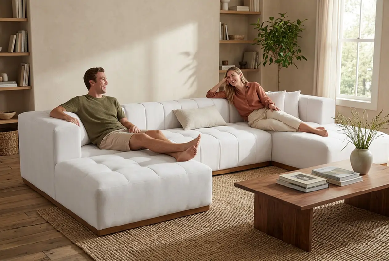 Montecito Ivory Velvet Double Chaise "U" Shape Sectional Sofa by Ornate Furniture
