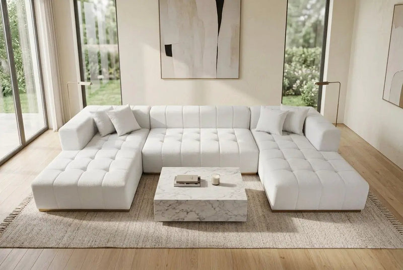 Montecito Ivory Velvet Double Chaise "U" Shape Sectional Sofa by Ornate Furniture