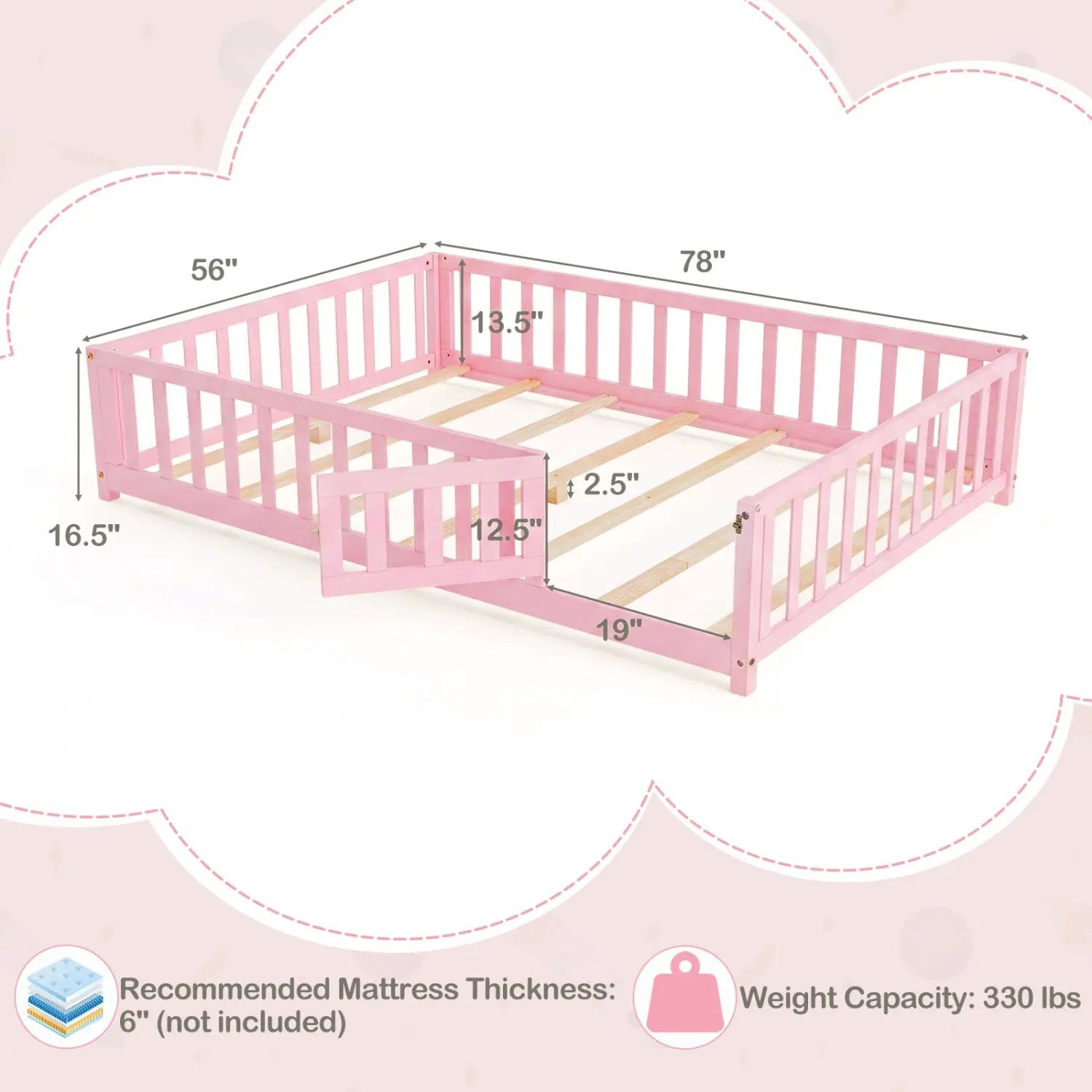 Montessori Toddler Bed Frame with Full-Length Guardrails by DirectDeals