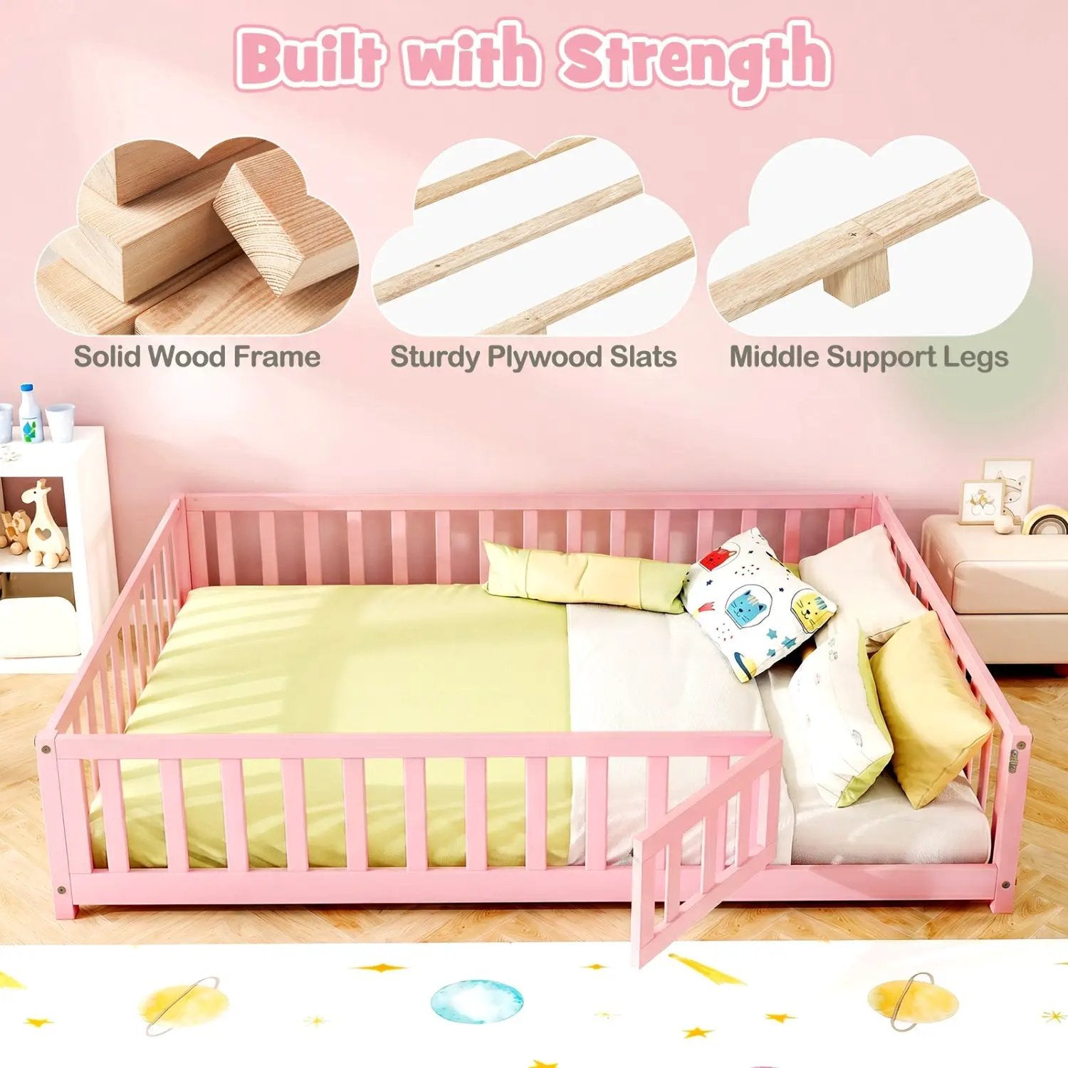 Montessori Toddler Bed Frame with Full-Length Guardrails by DirectDeals
