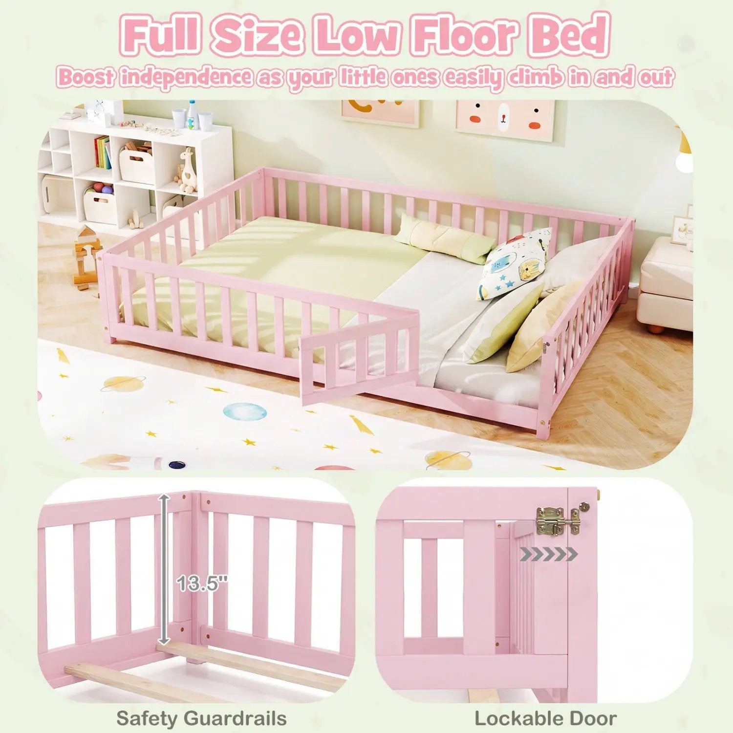 Montessori Toddler Bed Frame with Full-Length Guardrails by DirectDeals