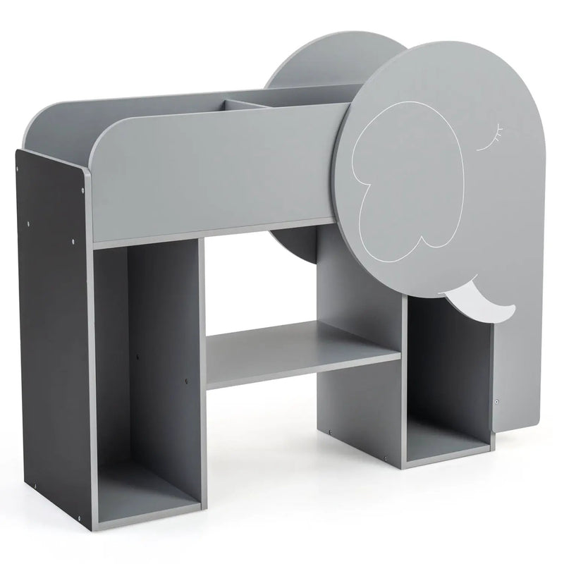 Montessori Bookshelf with Elephant Shape 3-Tier Toddler Toy Storage Organizer-Grey by DirectDeals