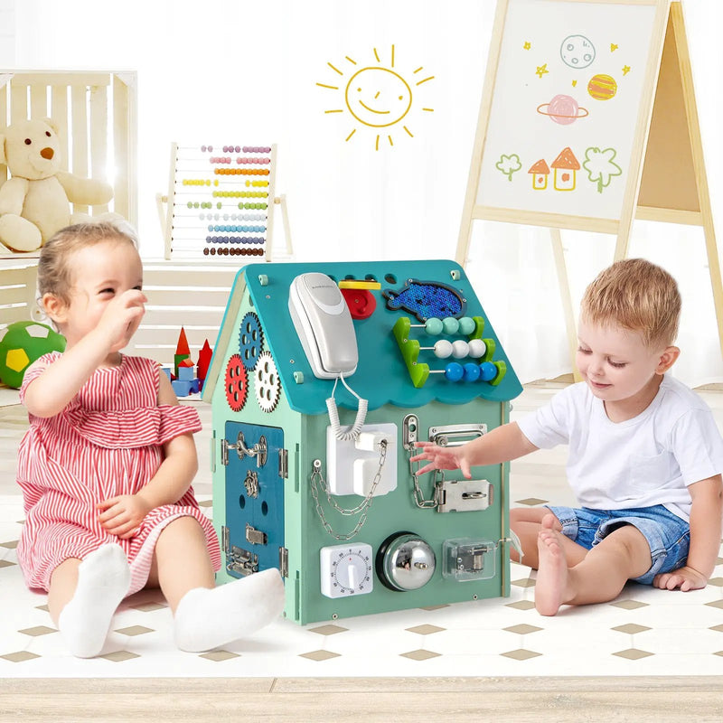 Montessori Play House with Sensory Games and Interior Storage Space-Blue by DirectDeals