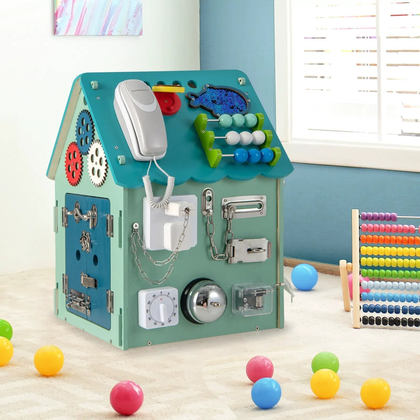Montessori Play House with Sensory Games and Interior Storage Space-Blue by DirectDeals