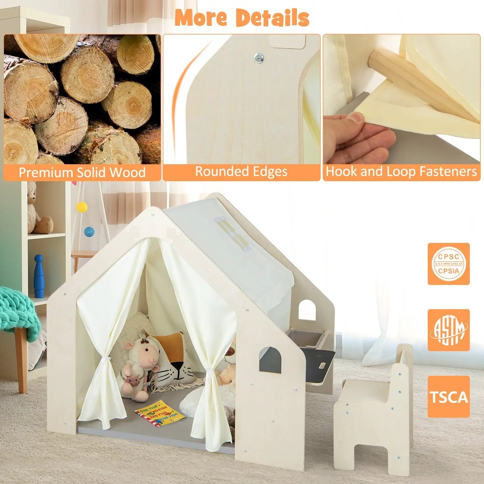 Montessori Style Indoor Playhouse with Storage Bin and Floor Mat for Toddlers Aged 2-6 Years Old-Beige by DirectDeals