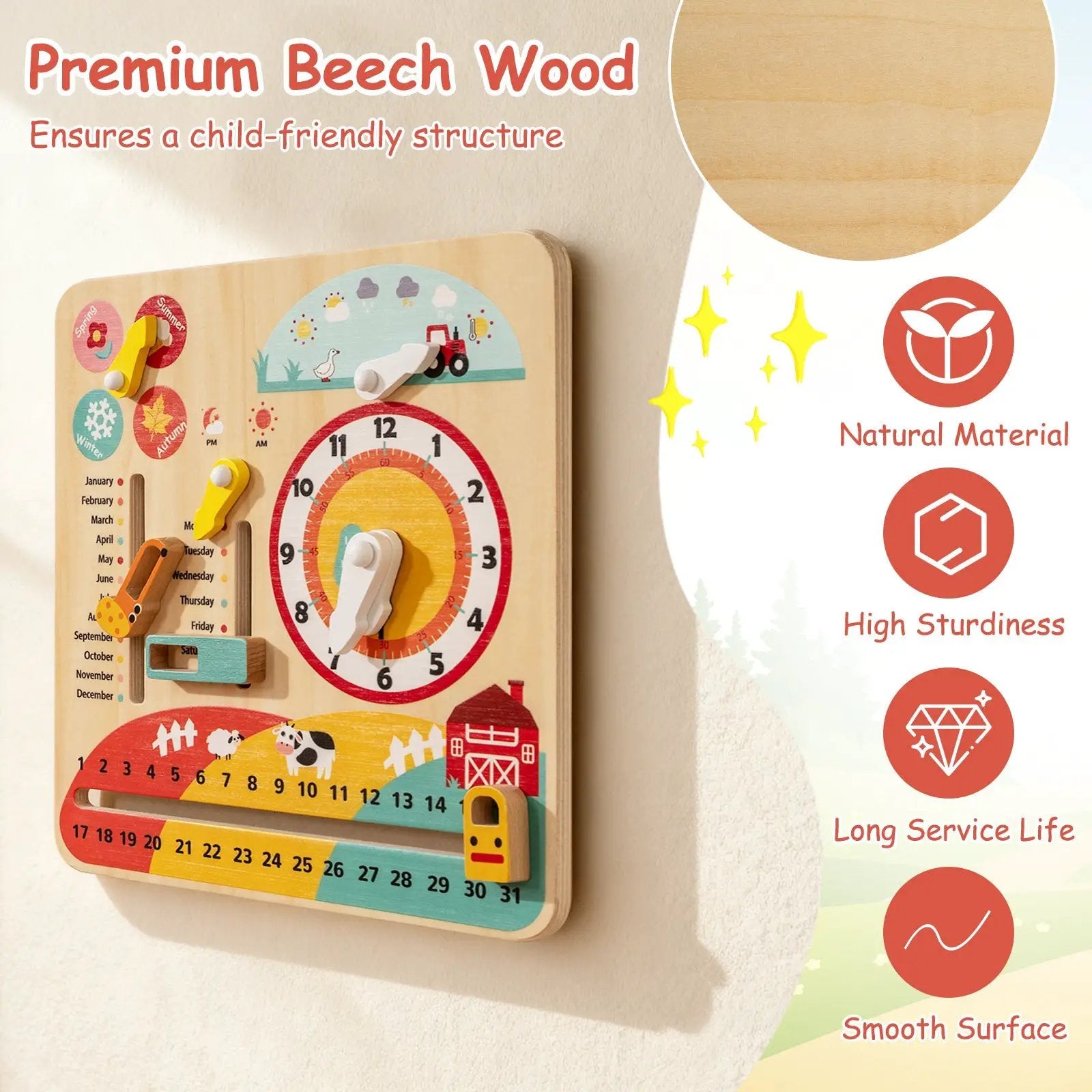Montessori Wooden Toy for Toddlers Educational Learning Clock Toy About Season by DirectDeals