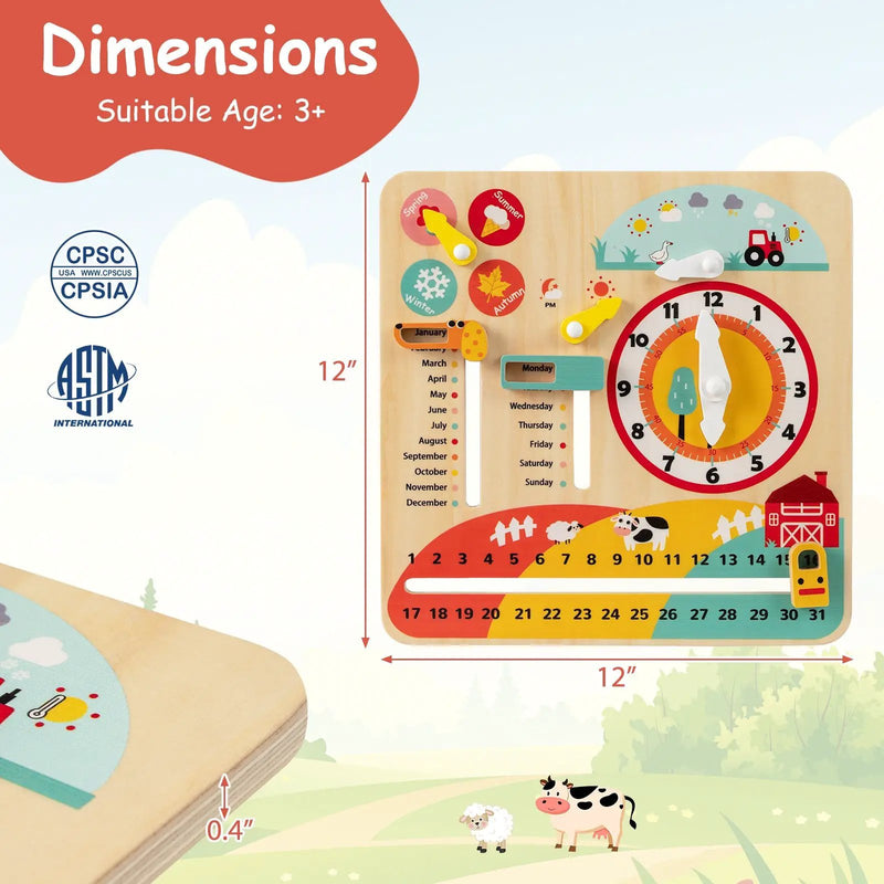 Montessori Wooden Toy for Toddlers Educational Learning Clock Toy About Season by DirectDeals