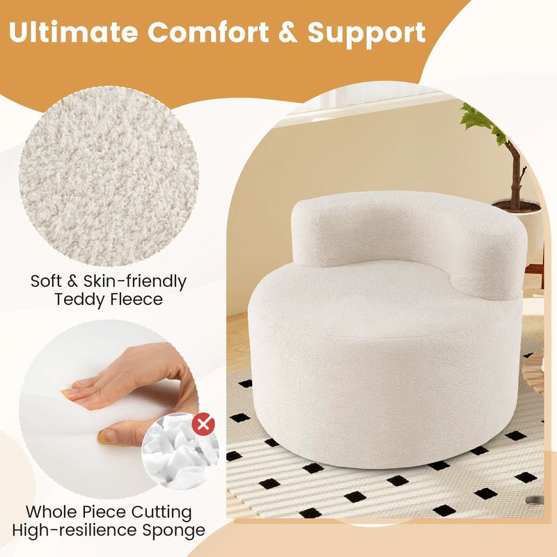 Moon-Shaped Floor Single Sofa Chair with Soft Teddy Fleece-Beige by DirectDeals