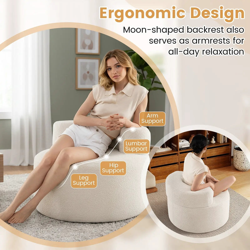 Moon-Shaped Floor Single Sofa Chair with Soft Teddy Fleece-Beige by DirectDeals