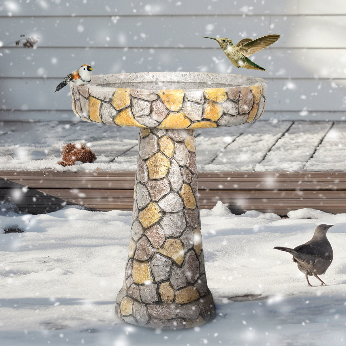 Concrete Mosaic Bird Bath Stone Inlay 24 Inch, photo 3 of 8