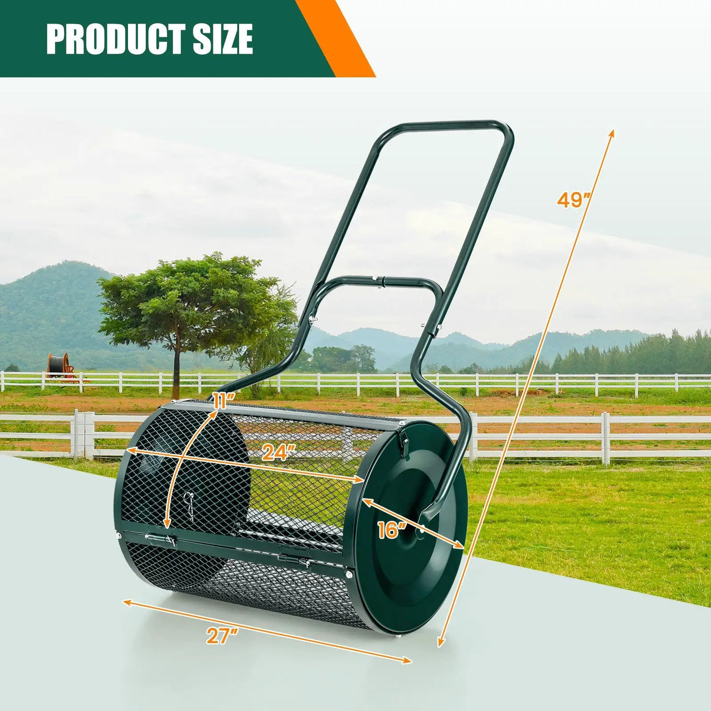 24 Inches Peat Moss Spreader with Upgrade Side Latches and U-shape Handle-Green by DirectDeals