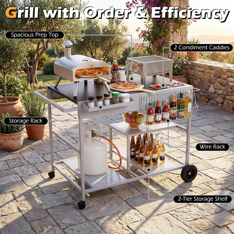 Movable Grill Table with 2 Spice Containers and Station for Backyard and BBQ by DirectDeals
